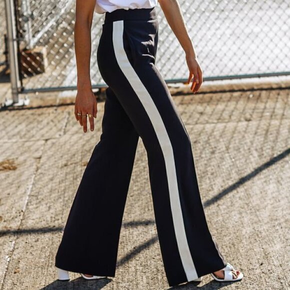 Escada Emeriam Velvet Black and Cream Straight Leg Pants - Picture 1 of 11